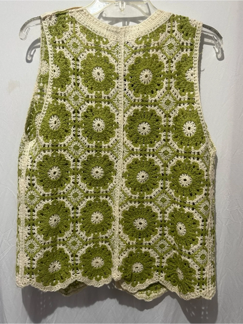 LIV LOS ANGELES Olive Green & Cream Crochet Vest - Size L